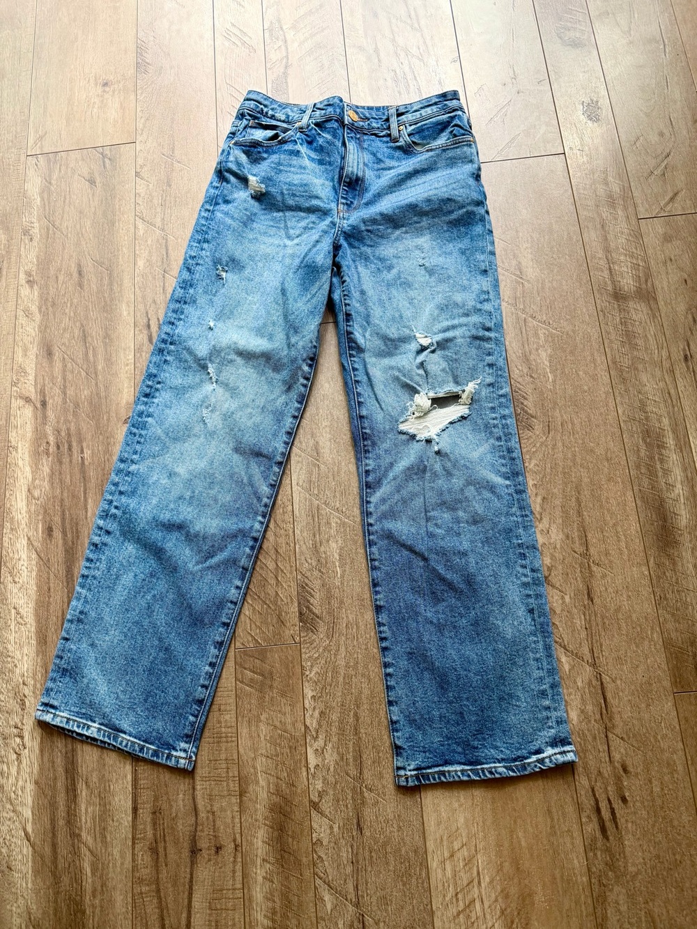 Kut from the Kloth Distressed Medium Blue Wide Leg Jeans